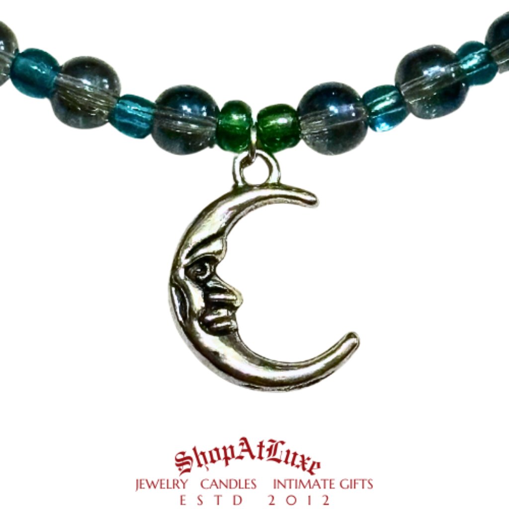 Lunar Blues Crescent Moon Beaded Necklace 20$